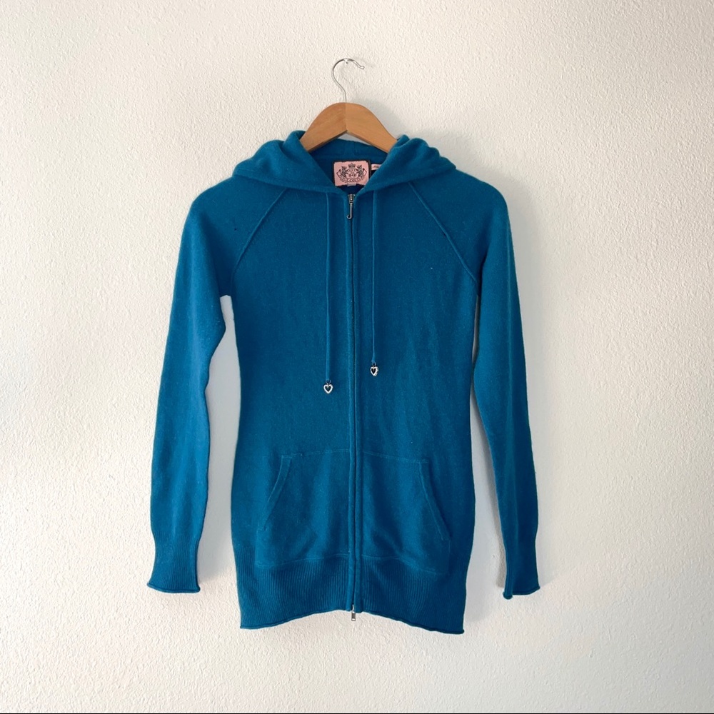 Juicy Couture Cashmere Turquoise Blue Heart Sweater S Y2k